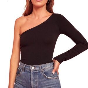 Reformation Black Longsleeve One-Shoulder Top